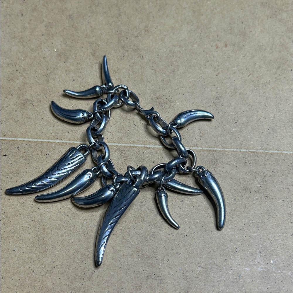Men's Silver-Tone Horn Charm Bracelet